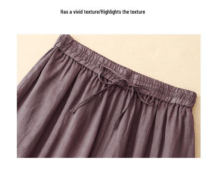 Women's Casual Wide-Leg Elastic Waist Pants - Cotton Linen Double Layer 