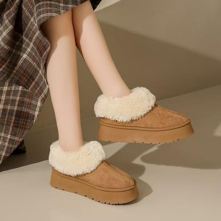 Winter new thick-soled heightening fluffy shoes snow boots women's low-top thickened outer wear one-pedal cotton shoes non-slip