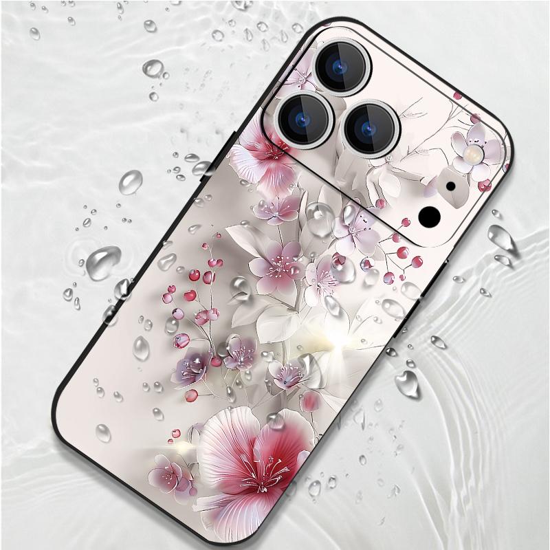 Pink White Flower Pattern Lanyard Case For iPhone 17 Pro Max Soft Silicone Cover For iPhone 16 Pro Max Funda iPhone 15 14 13 12 11 16E Air