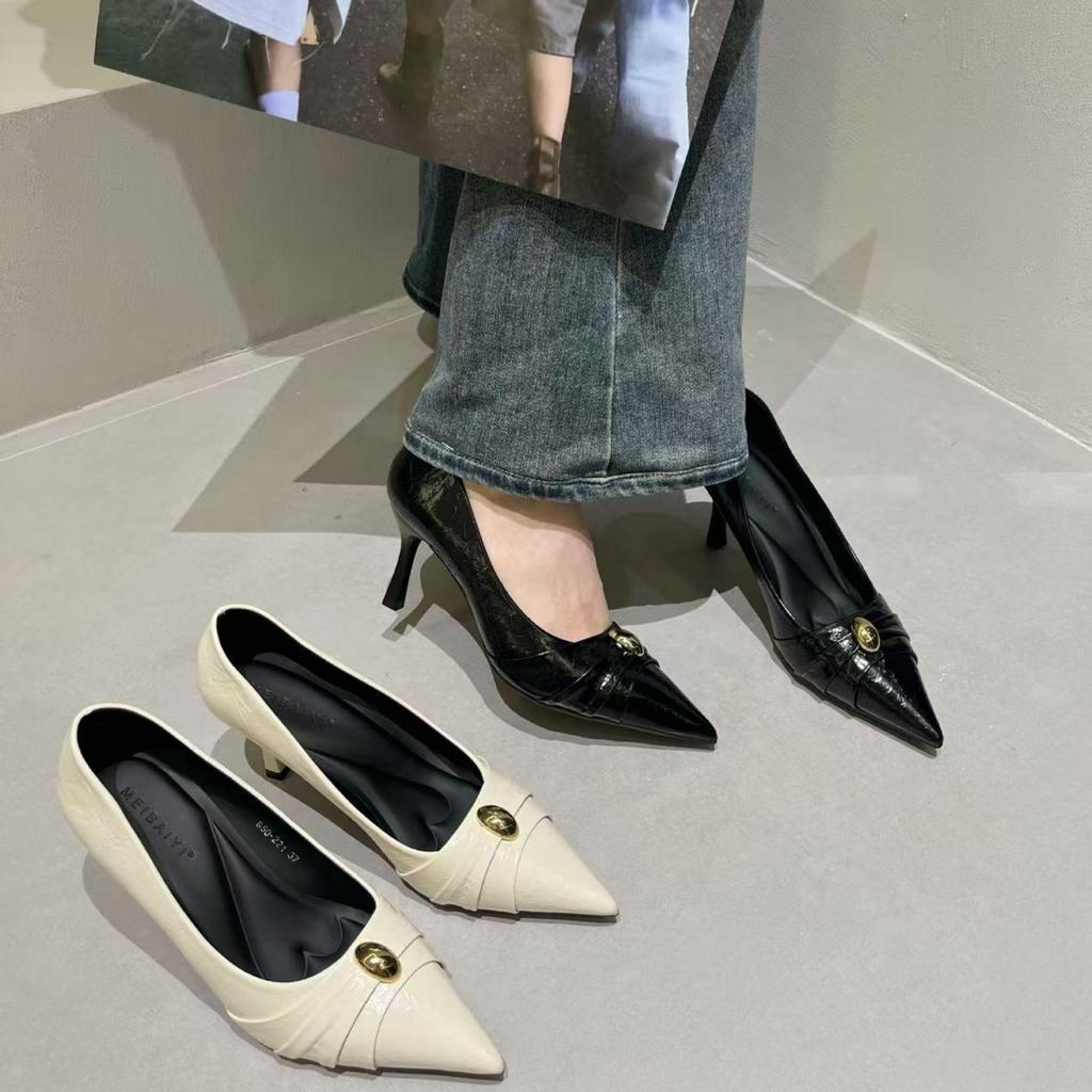 Women's Black Stiletto Heels with Metal Buckle - Autumn 2025 Collection