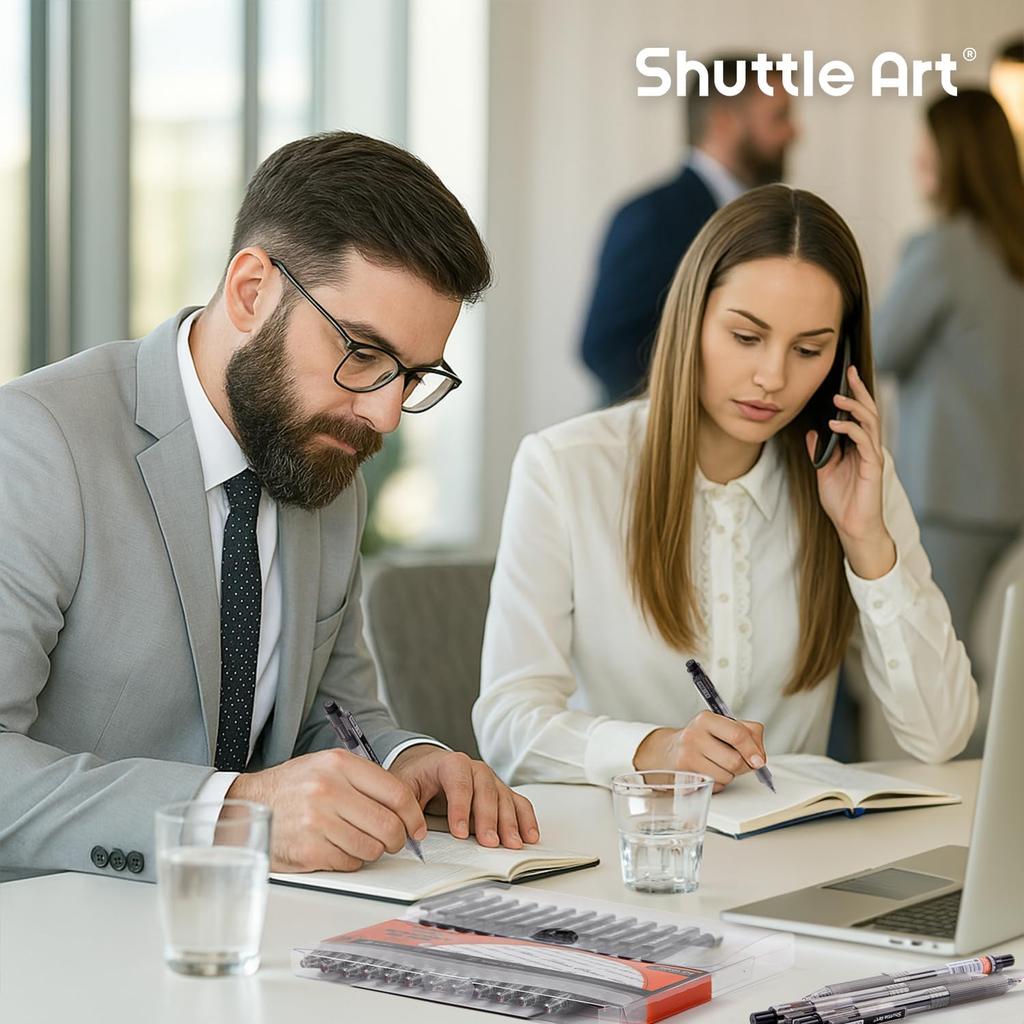 Shuttle Art Black Gel Pens, Ink Glide Series 15 Pack Retractable 0.5mm Fine Point Rollerball Gel Ink Pens Quick Drying Waterproof Smooth Writing with