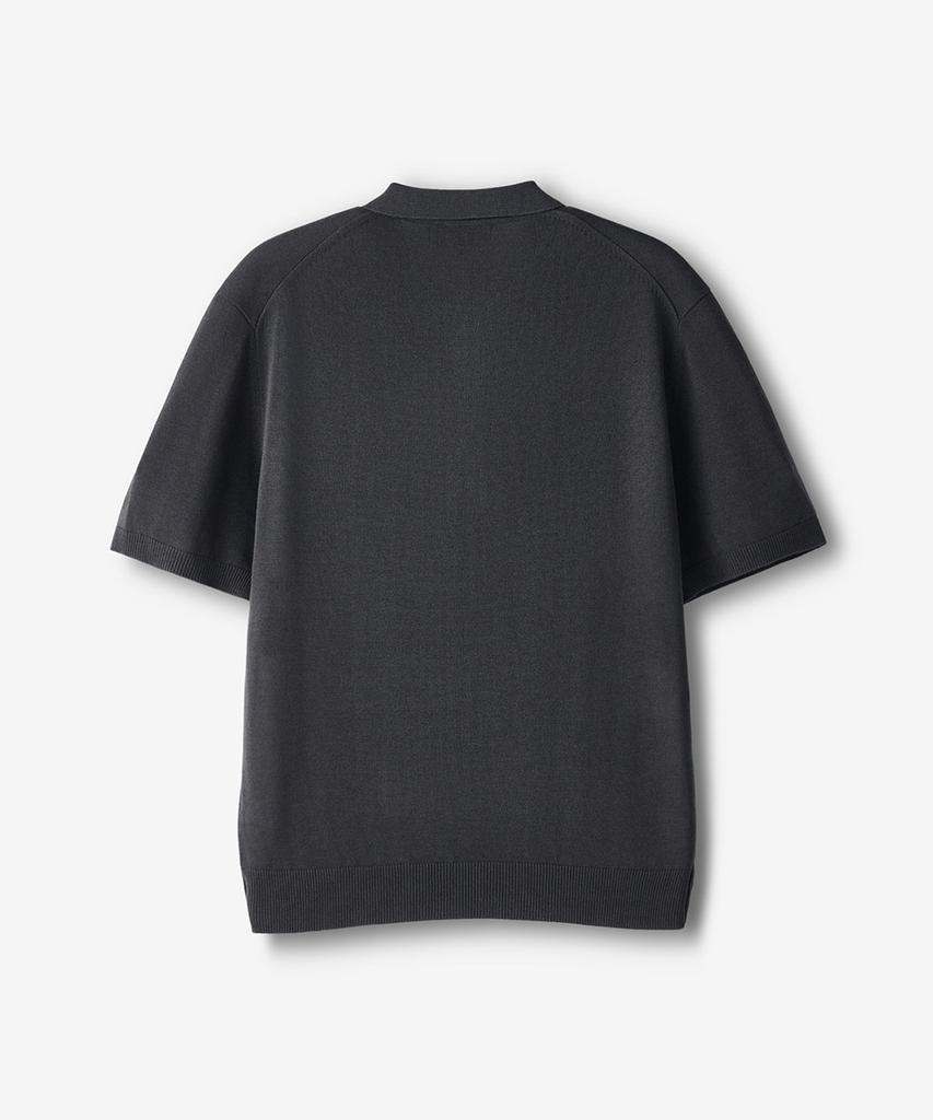 ECORR Linen Henley Neck Collar Crop Short Sleeve Knit_Charcoal