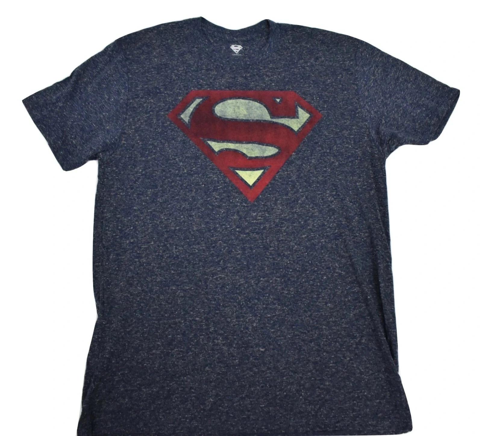 Superman Mens Speckled Heather Blue Classic Logo Shirt New M, L, XL XL