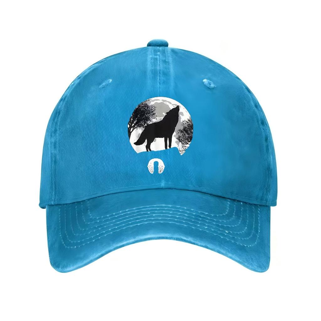 Wolf Howling At Moon Baseball Cap Unisex Adjustable Cotton Casual Black Denim Hat for Outdoor