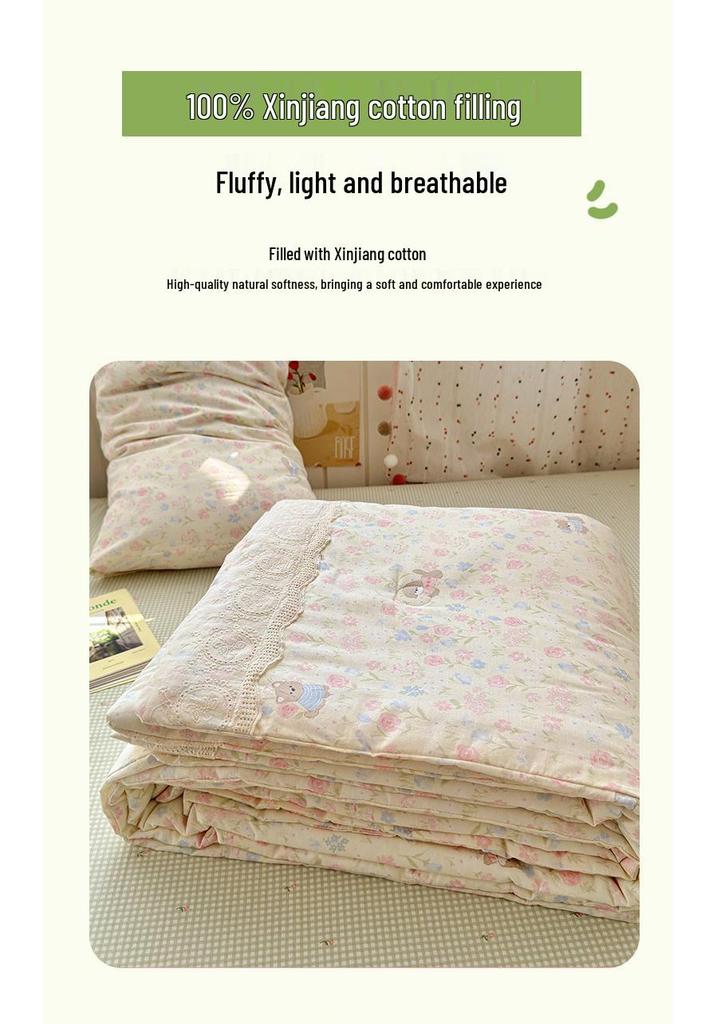 Pure Cotton Summer Quilt Set - 4 Pieces, Machine Washable, Ideal for Dorms