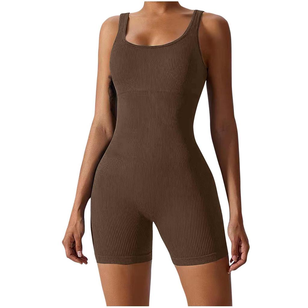 Quick-Drying Ribbed Yoga & Dance Bodysuit with Shorts