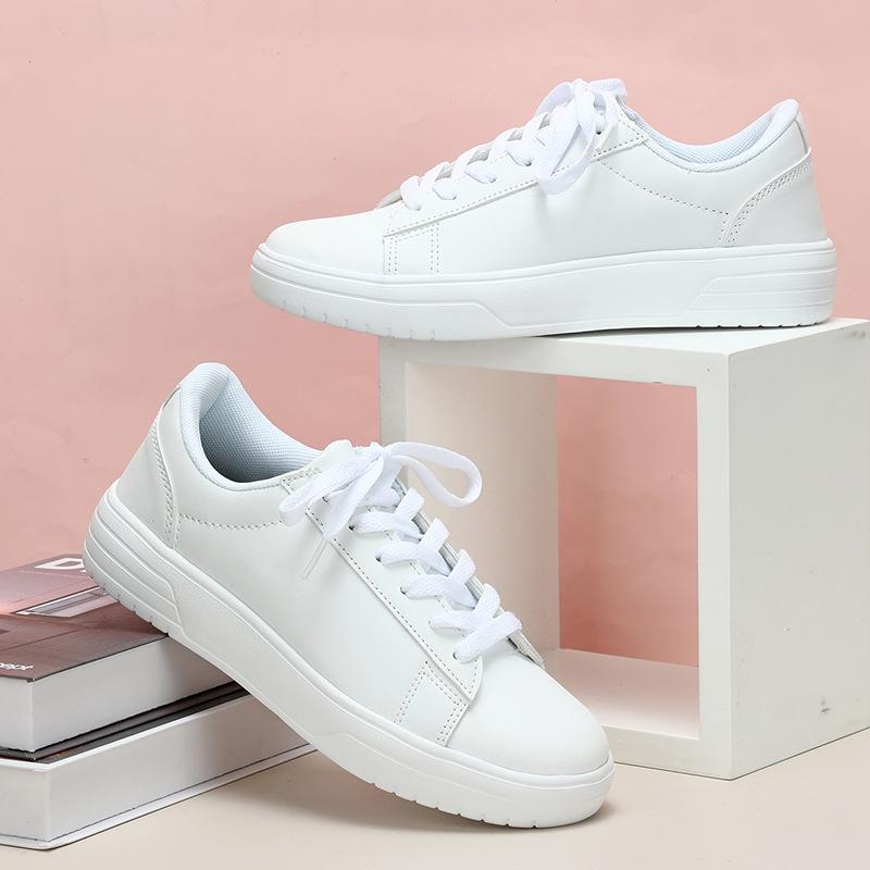 Lace-up White Shoes Casual Sneakers for Women PU Leather Walking Shoes Breathable Daily Flats Men Casual Sports Shoes Waterproof