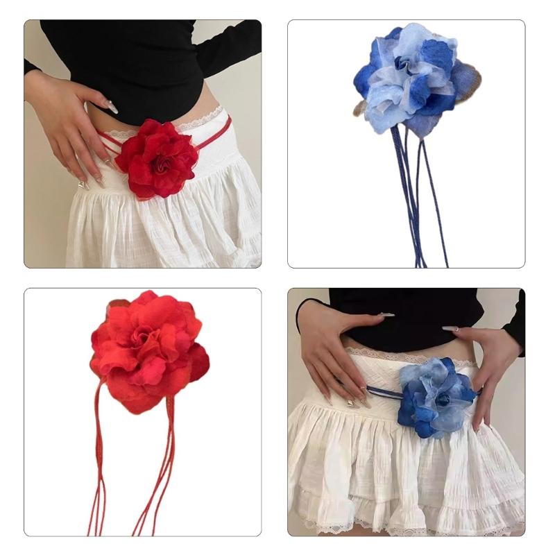 Women Braided Waist Belt Bohemian Style Waist Rope with Flower Decors Decorative Teens Girl Dress Shirt Waist Belt