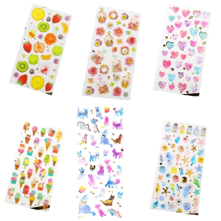 6Sheets Gold Foil Embossed Sticker Clear Cartoon PVC Resin Decorative Sticker for Journal Notebook Scrapbooking Supplies