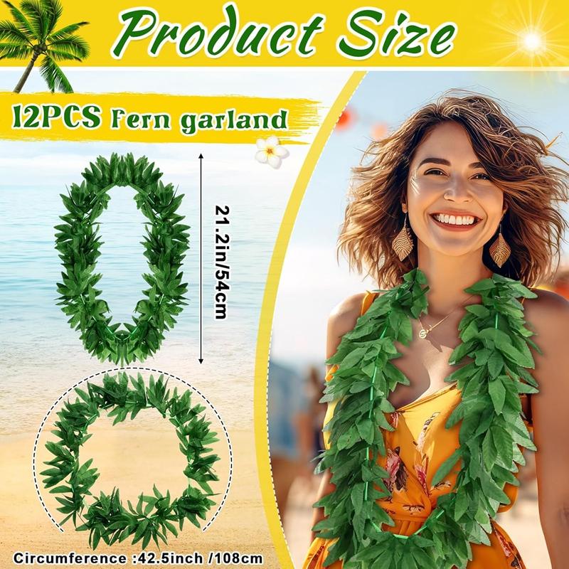 12/1 Stück Tropisch Grün Leis Hawaiianische Party Künstliche Blattblumen Girlande Halskette Sommer Luau Strand Geburtstagsparty Dekoration