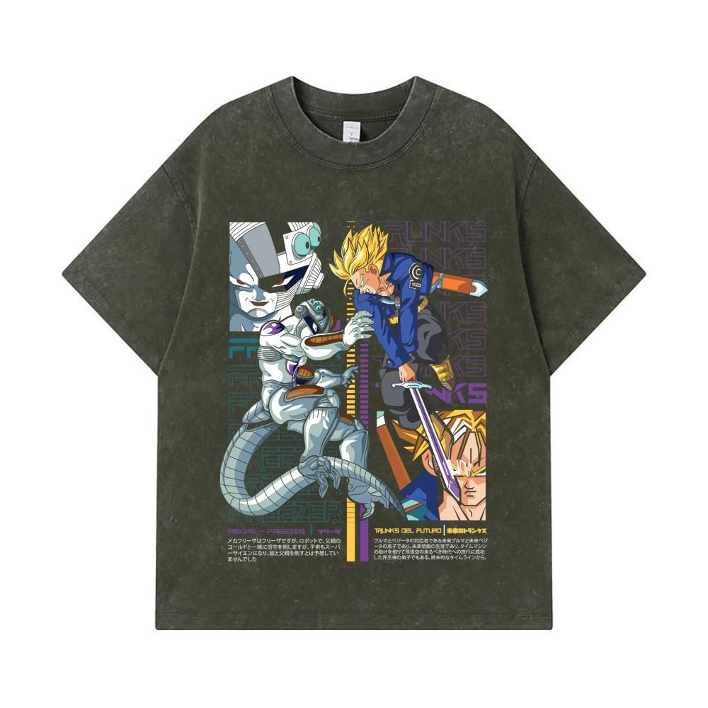 

275 GSM Washed T-shirts 100% Cotton Dragon Ball V50 Trunks Freeza Print Unisex Heavy Cotton T Shirt S армия зеленый