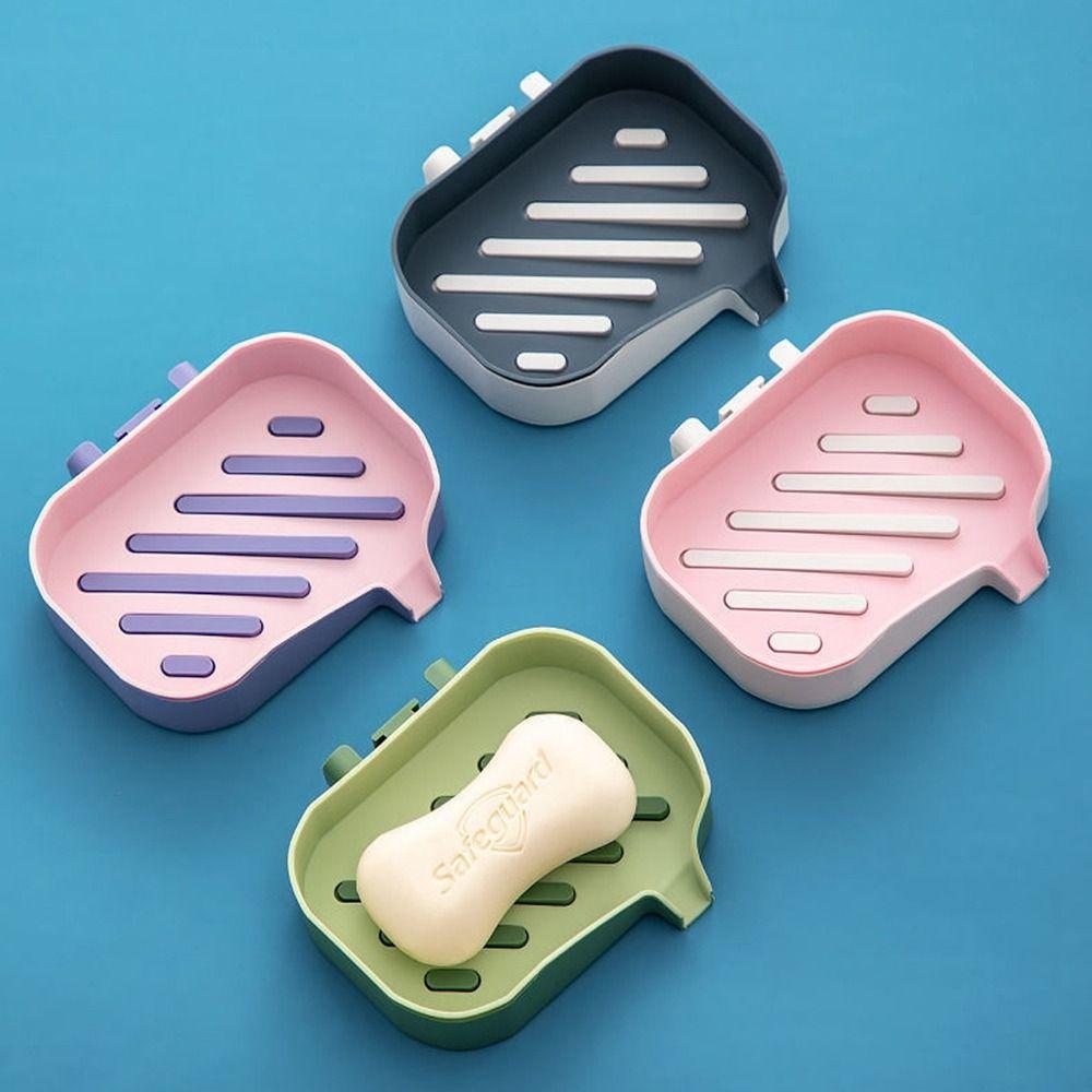 Wall-mounted Drain Soap Dish Holder Punch-Free Soap Box Creative Double Layer Soap Holder  Bathroom