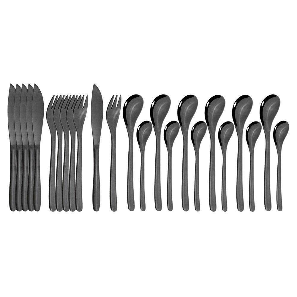 24Pcs Dinner Black Gold 304 Stainless Steel Dinnerware Set Knife Fork Coffee Spoon Kit Cutlery Set Kitchen Tableware Silverware Set