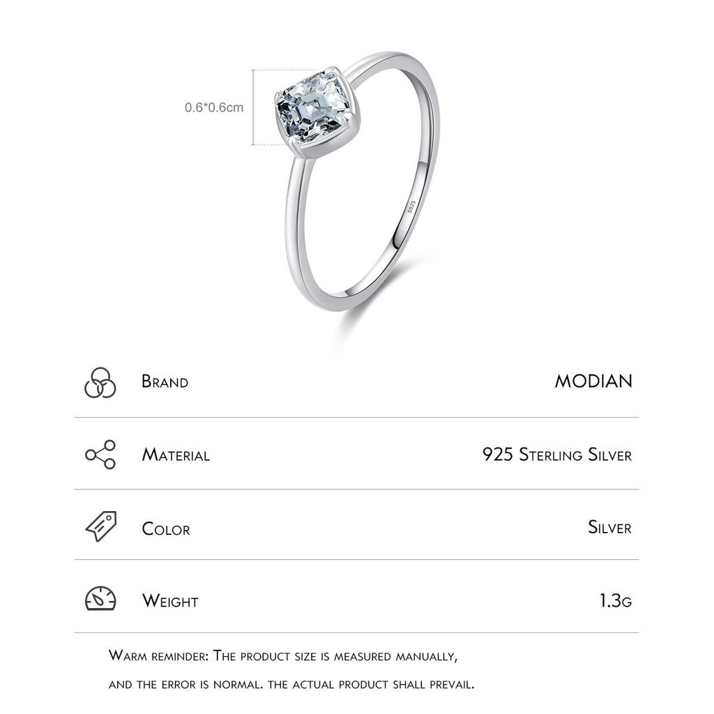 MODIAN 925 Sterling Silver Emerald Cut Square CZ Fashion Ring Classic Basic Design Fine Jewelry For Girls Women Christmas Gifts