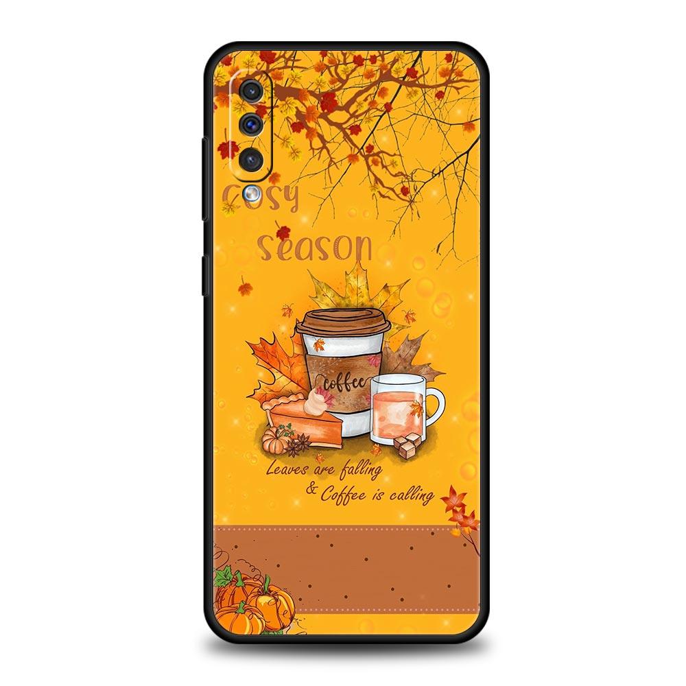 

Pumpkin Autumn Leaves Coffee Phone Case for Samsung Galaxy A56 A36 A26 A16 A34 A24 A42 A22 A20 A12 A40 A30 A10 5G Soft TPU Cover Samsung A24 4G