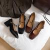 2025 Spring New French Retro One-word Buckle Mary Jane Shoes Women's Thick High-heeled Shallow-mouth Splicing High-heeled Single Shoes