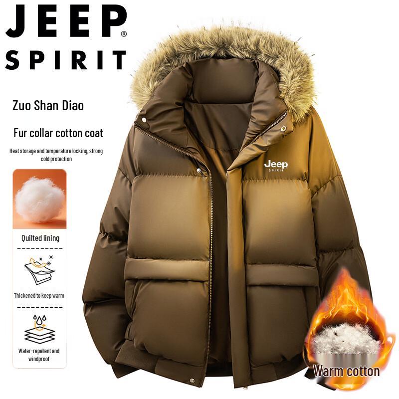 JEEP SPIRIT Men's Winter Padded Jacket with Detachable Fur Hood
