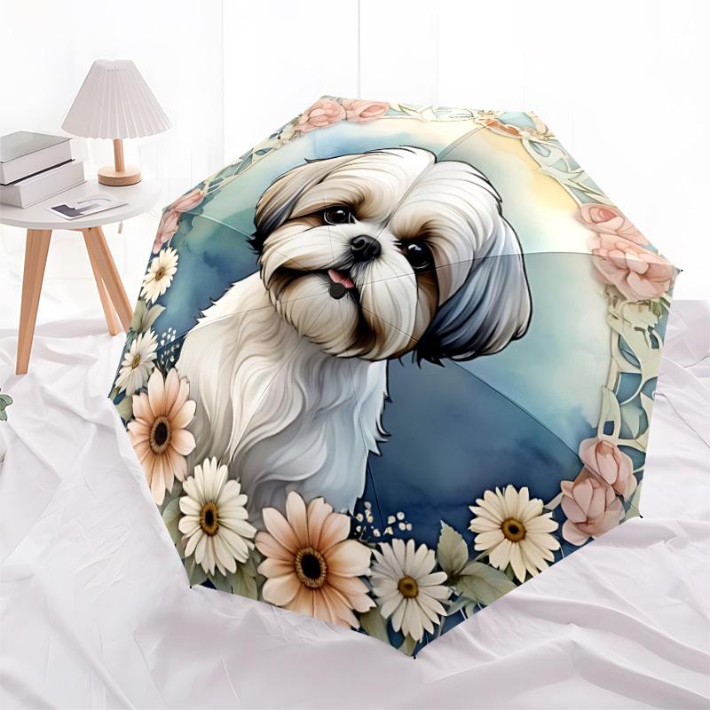 1pc Floral Dog Automatic Opening/Closing Umbrella with Operation & Windproof Canopy - Folding Design, Holiday Gift yy260225200