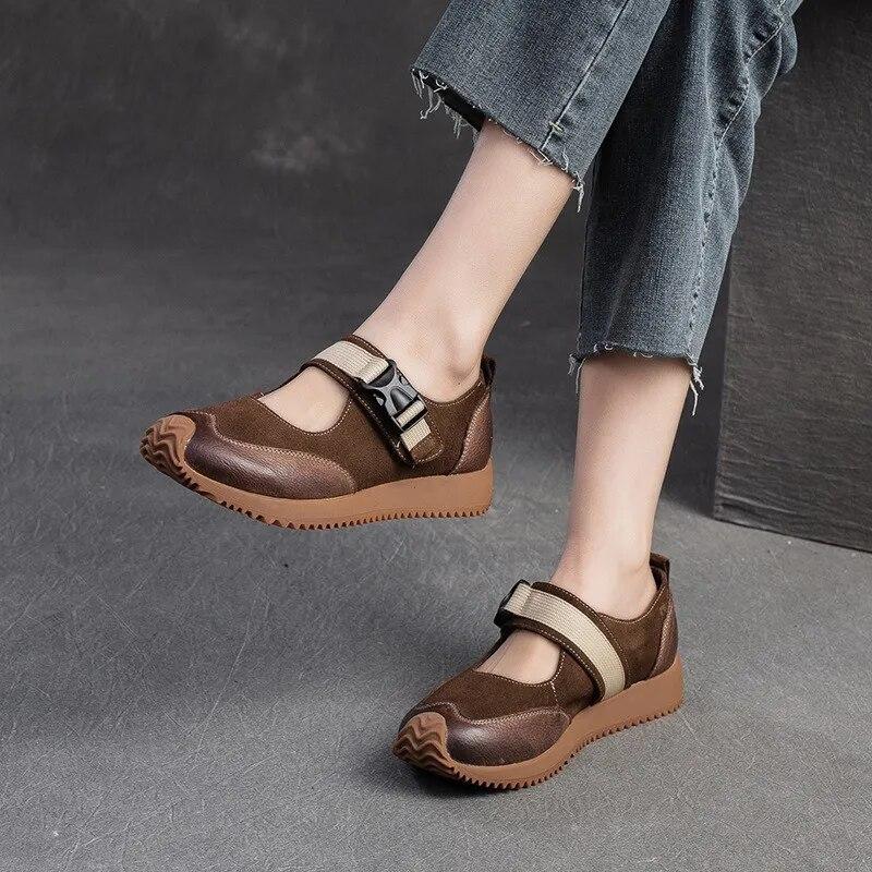 Johanature Retro Lightweight Flats Genuine Leather Casual Comfort Versatile Women's Shoes