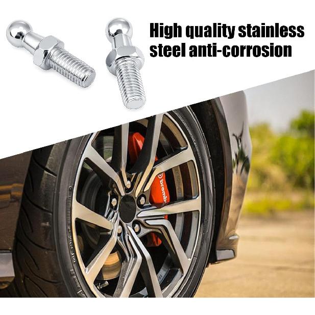4 Pièces Goujon à Rotule de Voiture 10 mm avec Écrous de Fixation, Goujons pour Ressort à Gaz de Véhicule en Acier au Carbone M6, Extrémités Robustes de Support de Levage à Ressort à Gaz pour Amortisseurs Automobiles