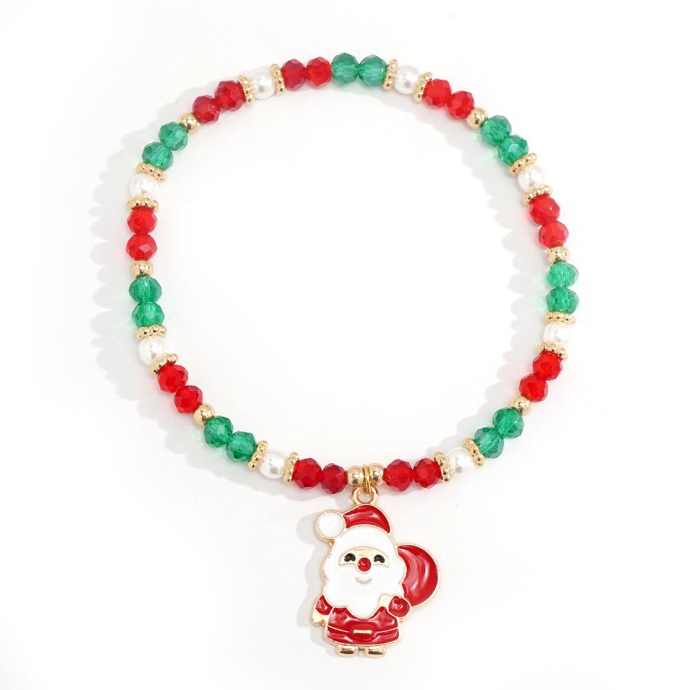 Christmas Crystal Beaded Bracelets with Santa and Snowman Charms - Holiday Gift Assortment
