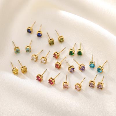 CARLIDANA Latest Design Birthstone Round Shape Gold Plated Handmade Stud Earrings Jewelry Women Stylish Jewelry