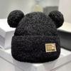 Cartoon Cat Ear Skullies Letter Winter Cap Cute Plush Bear Beanies  Streetwear