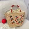 Embroidery String Straw Tote Bags Coconut Tree Design Sweet Casual Woven Handbags Bohemian Style New Design