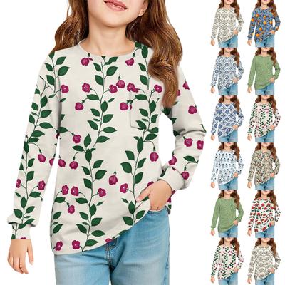 Girls' Long Sleeve Blouse - Round Neck Soft Waist Tunic