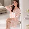 Pajamas Women's Pajamas Summer Silk Ice Silk Seven-Sleeve Cardigan Shirt Medium and Long Sexy Advanced Simulation Silk