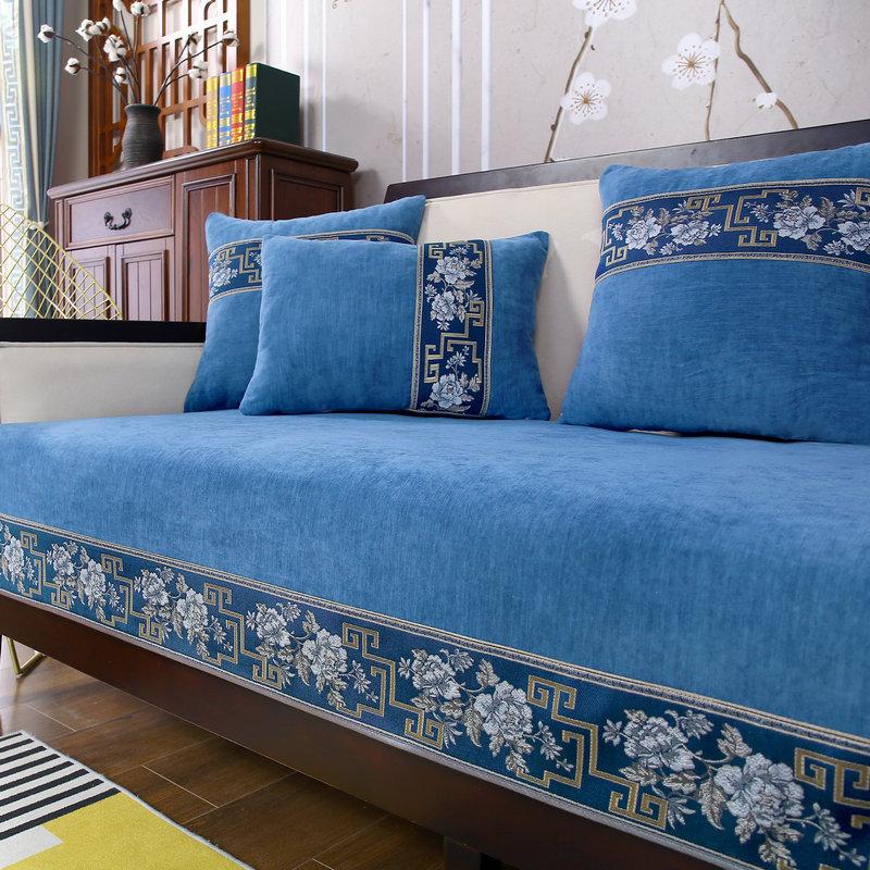 Chinese Style Sofa Seat Cushion Embroidery Sofa Cover Chaise Longue Cover Chenille Sofa Towel for Living Room