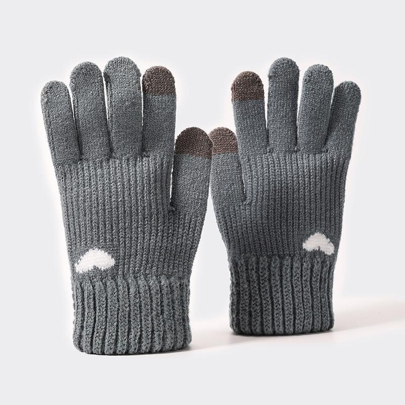 

Зимние мужские и женские перчатки с жаккардовым узором в виде сердца, для сенсорного экрана, с бархатной подкладкой One Size