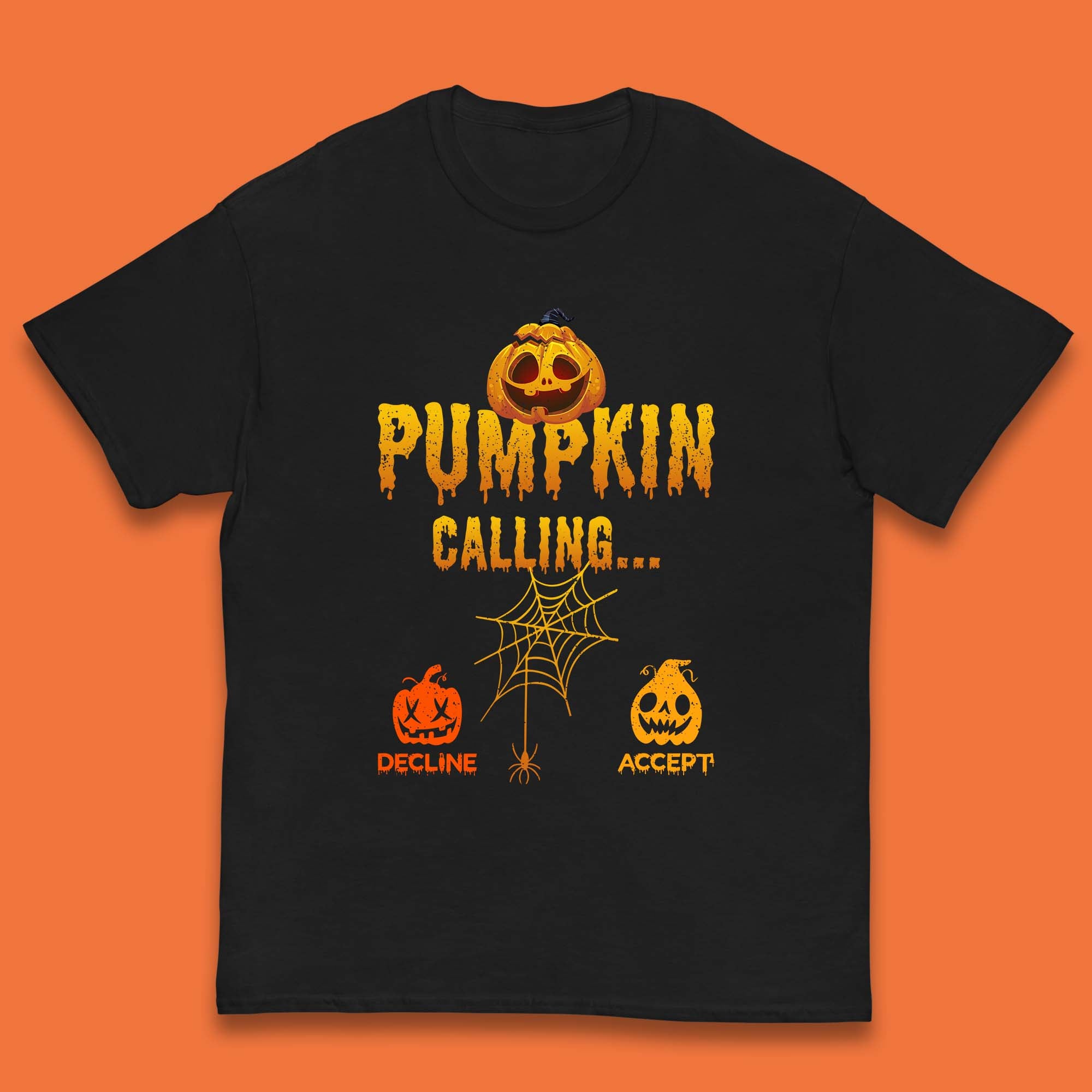 Halloween Pumpkin Calling Accept Decline Funny Jack O Lantern Horror Scary Phone Call Kids T Shirt 130