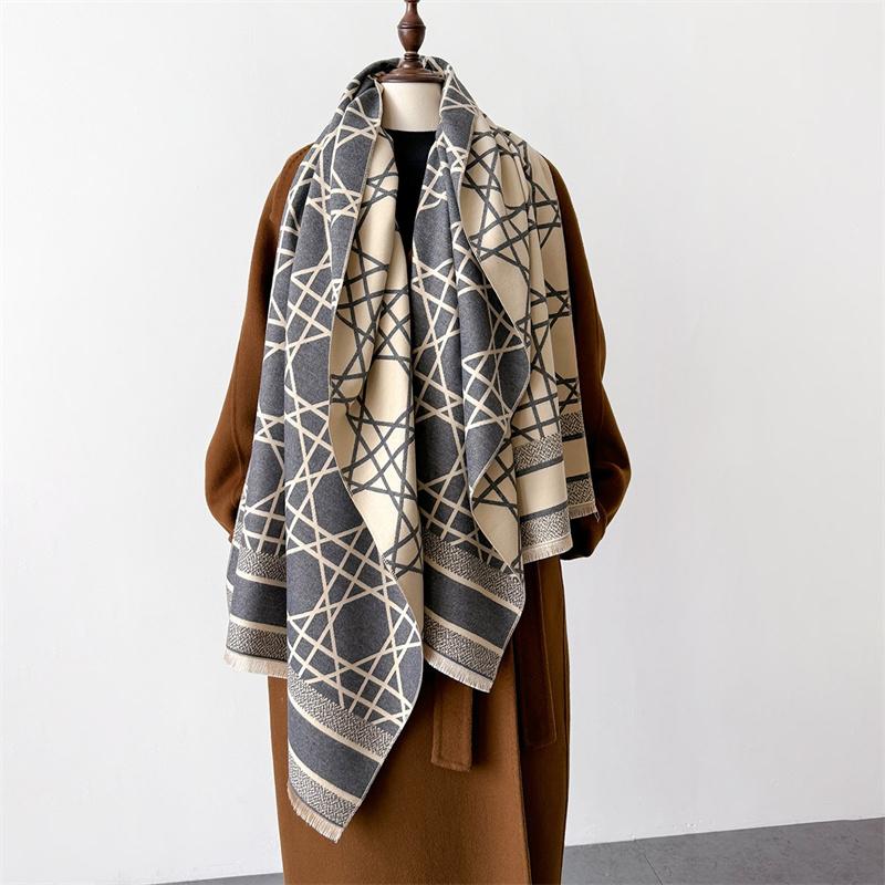 Bufanda de Cachemira para Mujer Gorros Gruesos de Invierno Chal Envolvente Femenino Pashmina Poncho Marca de Lujo Echarpe Femme Manta Cálida Bufanda