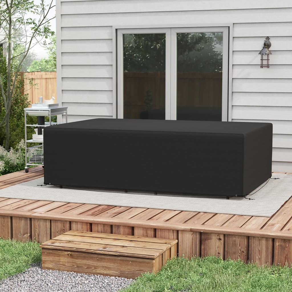 Outdoor Garden Furniture Cover Waterproof, Anti-UV 600D Heavy Duty Oxford Fabric Patio Furniture Cover for Rectangular Sofa Table Set, Black