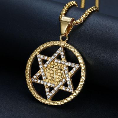 Gioielli Hip Hop Europei e Americani con Collana Pendente Stella di Davide Esagonale con Diamanti