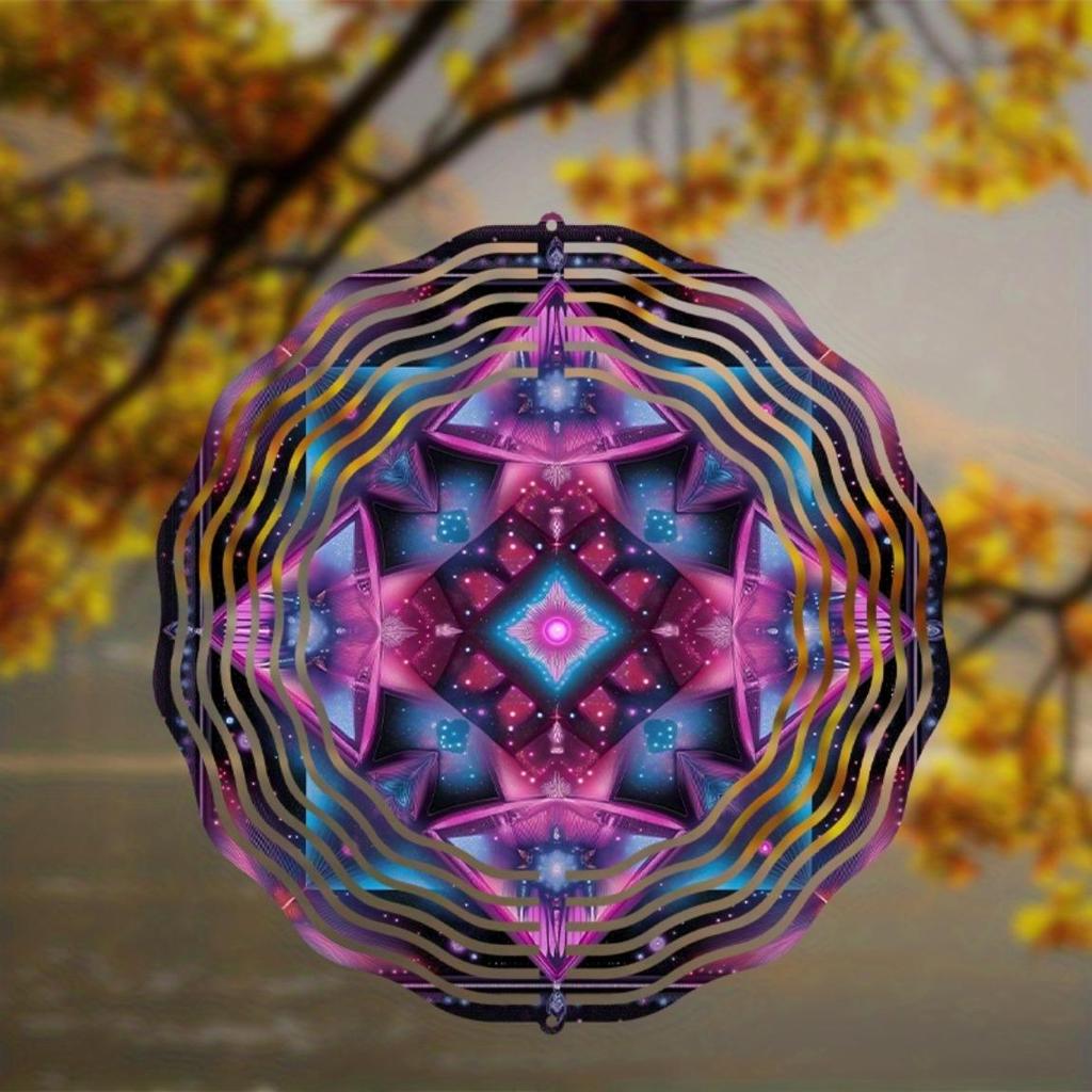 Clopoțel de vânt rotativ 10 inch cu cârlig 360 Decor vibrant de grădină din metal Design geometric artistic Violet Albastru Roz Cadou pentru toate anotimpurile