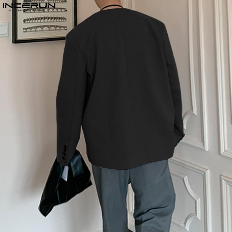 INCERUN Men Collarless Long Sleeve One Button Loose Thin Blazer Coats