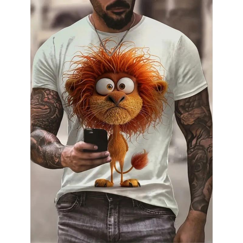 Men's Outdoor Casual Breathable Summer T-shirt Short Sleeve Cartoon Animal Printed Pattern Large Oversize Loose Men's T-shirt
