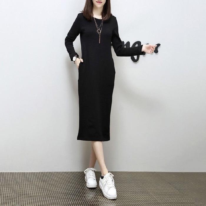 

Уютное толстое платье-свитер - длинная юбка для женщин больших размеров на осень/зиму 5XL чёрный