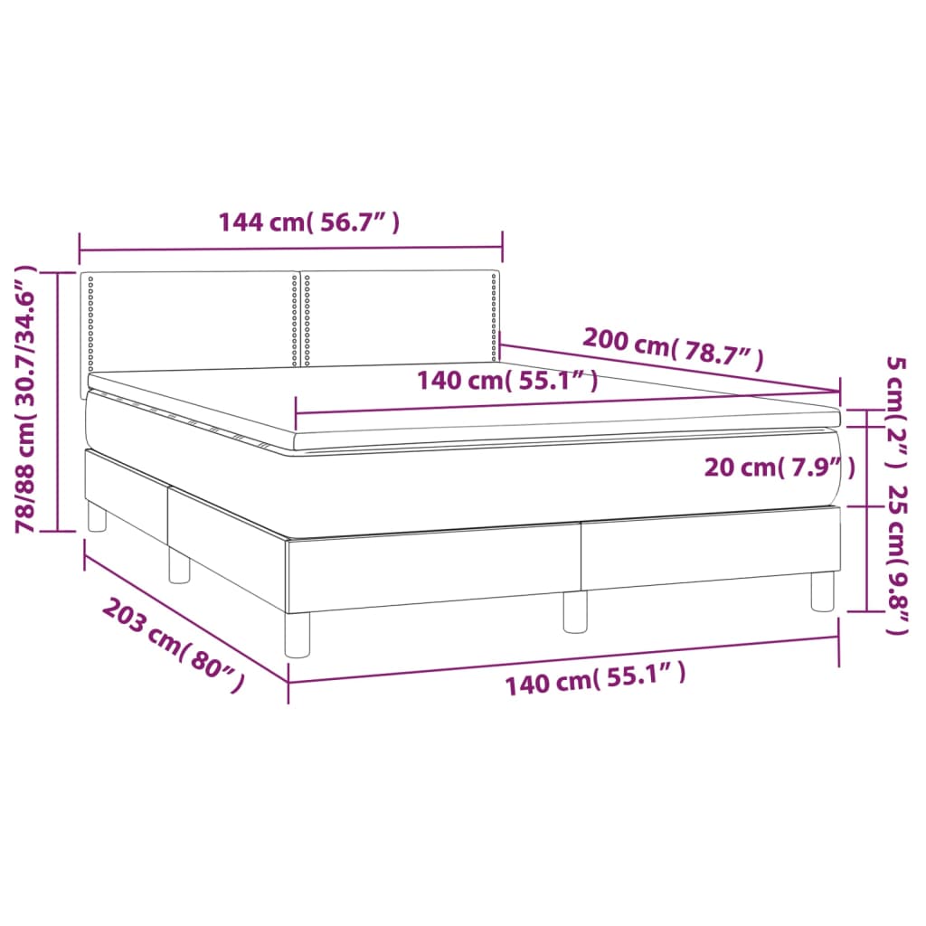 Vidaxl Continental Bed With Mattress, Black, Fabric 140X200 Cm