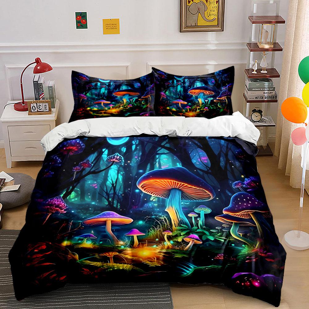 Fantasy Glowing Mushroom Set  Bedding Duvet Cover Set Duvet Cover Pillowcases (1 * Duvet Cover 2 * Pillowcases, without duvet insert) 135x200cm
