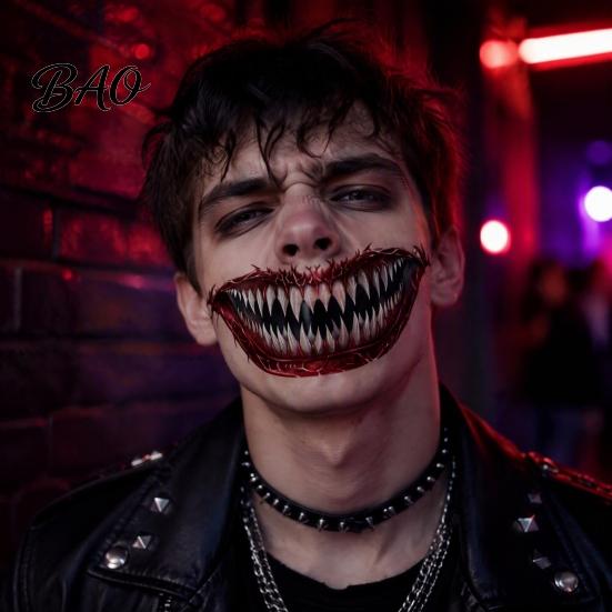 Long Lasting Sweat Proof Tattoos 3Pcs Realistic Scary Mouth for Halloween Zombie Vampire Clown Party, Waterproof Temporary Horror Decals Adults,