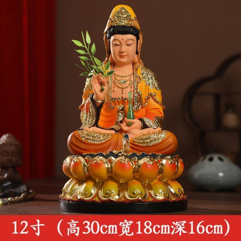 Ręcznie robiona żywiczna świątynia Buddy Guanyin, ozdoby domowe, Bóg Guanyin z Nanhai, 30cm, 11,8"(H)