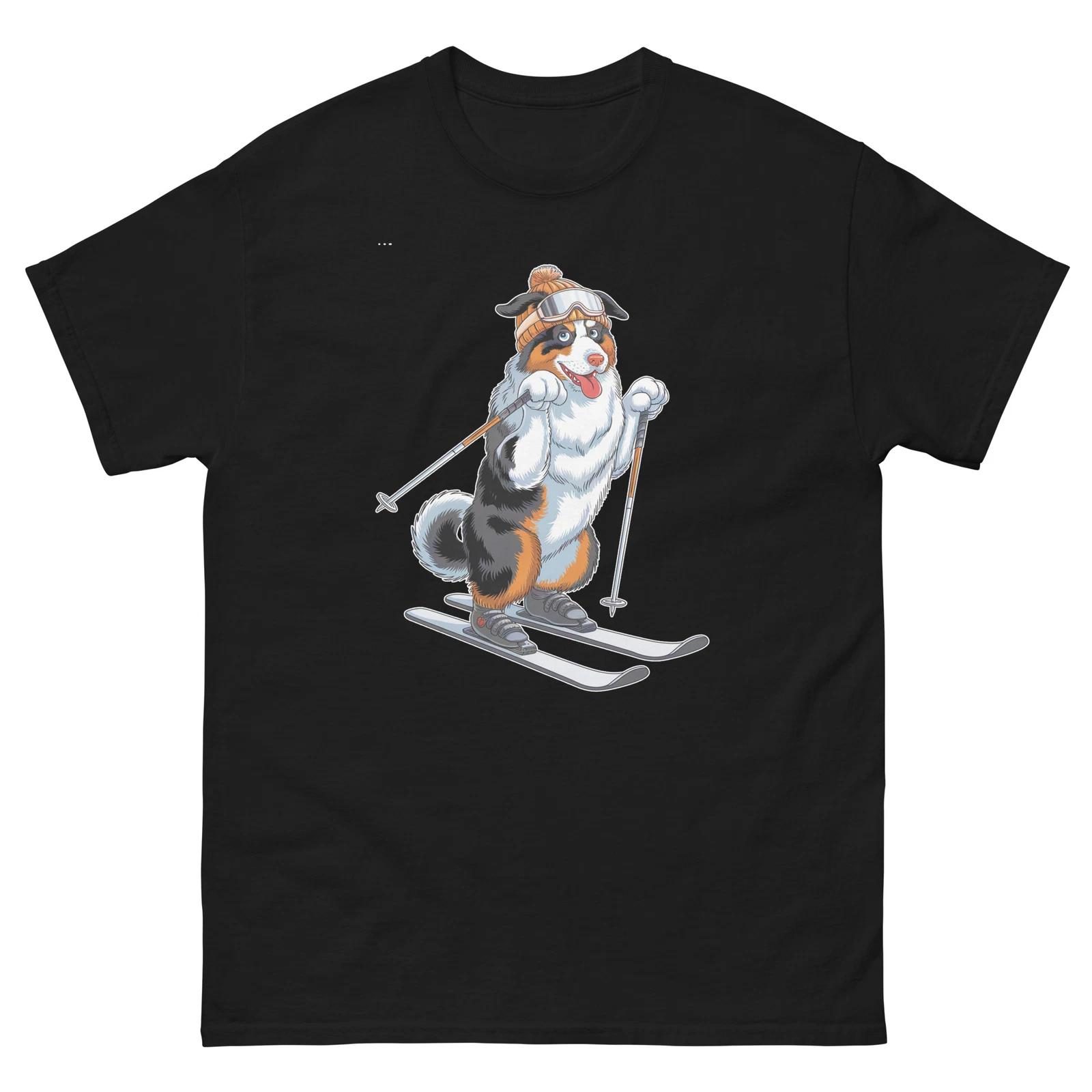 Australian Shepherd Dog Skiing Fun Ski Skier Shirt T-Shirt XL
