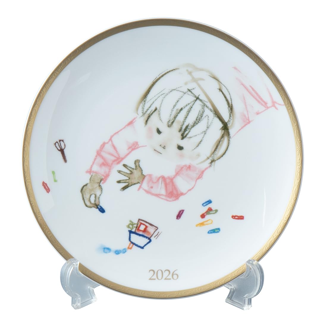 

NARUMI 2026 Year Plate, Chihiro Iwasaki, Girl Drawing, 21cm Diameter, Cute Gift, Made in Japan, Includes Plate Stand, Gift Boxed, 52581-21325