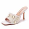 Fashion Summer Pearl Water Diamond 9cm Square Head High Heel Slippers Fashion Fish Mouth Wine Glasses Temperament Beaded Shallow Sandals