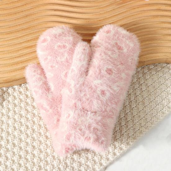 1 Pair Winter Mittens Leopard Print Warm Plush Gloves Soft Thickened Cold-Proof Skiing Travel Gloves