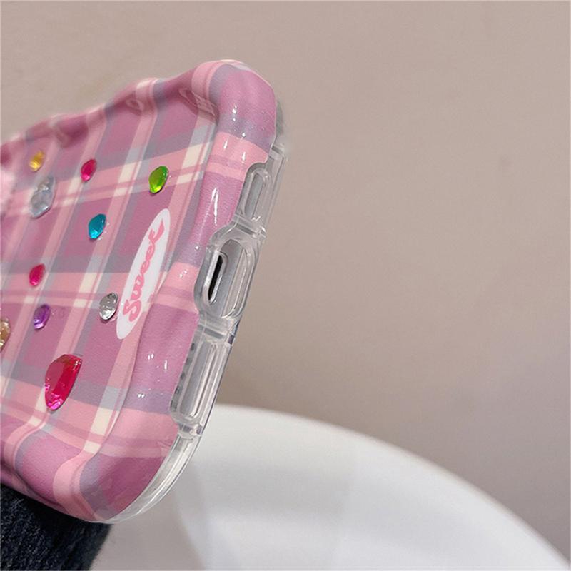 Korejský roztomilý mřížkový vzor diamantové srdce pouzdro pro iPhone 14 13 12 11 Pro Max 3d plyšový krásný králík nárazuvzdorný měkký kryt Funda