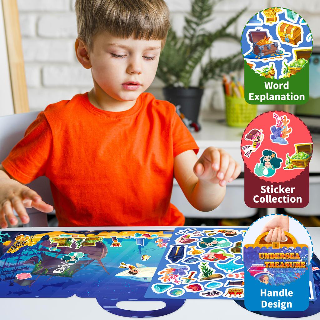 Children's Sticker Book Early Education Concentration Cultivation Repeatedly Paste Treasure Ocean Scene Sticker Book